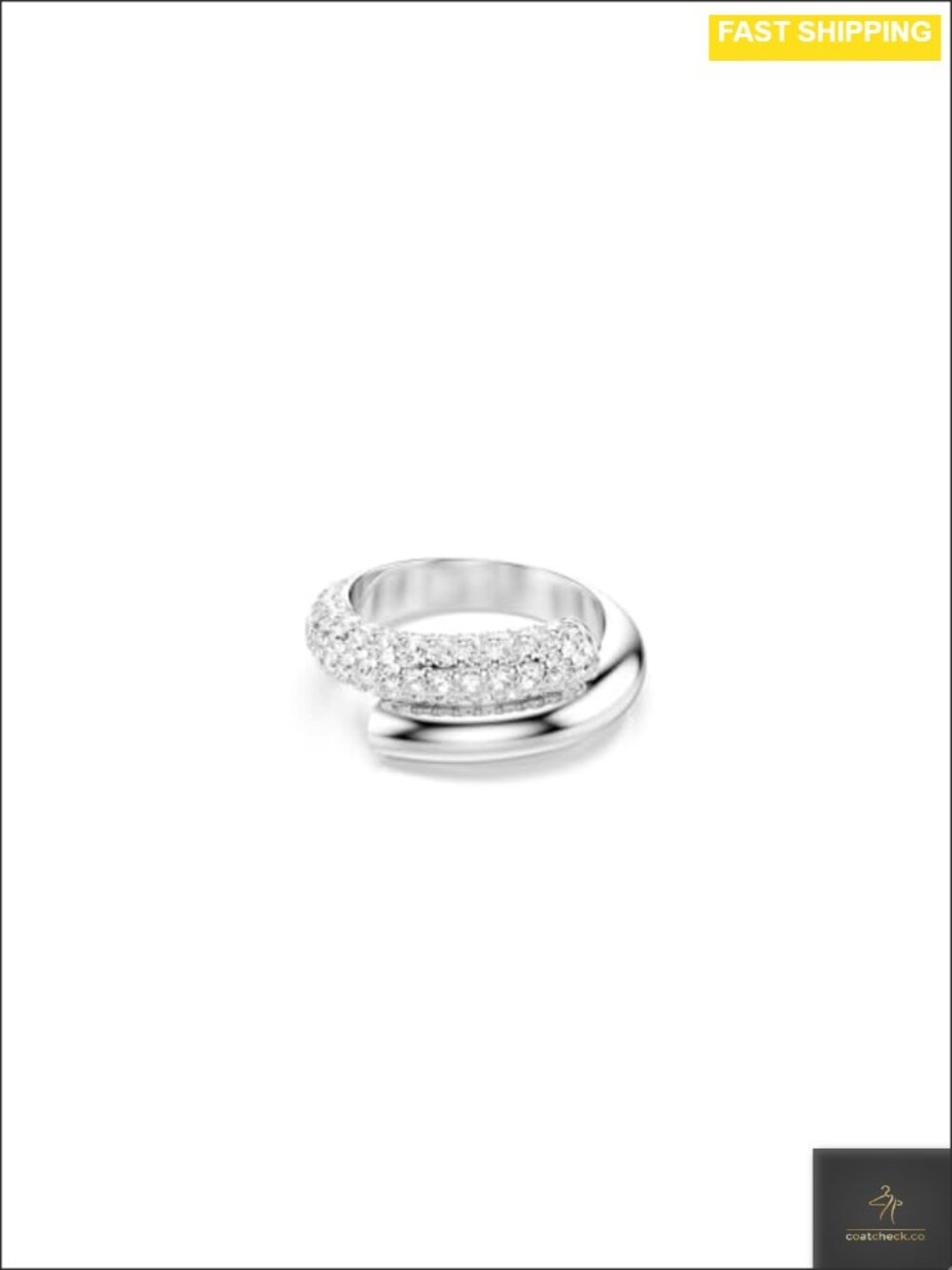Dextera Ring Rhodium Plated Half Pave Crystal Statement Ring Size 7